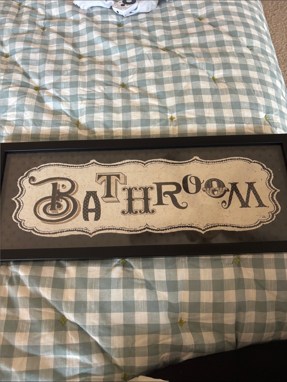 Black Framed 'bathroom’ Wall Art Sign - Neutral Beige & Black